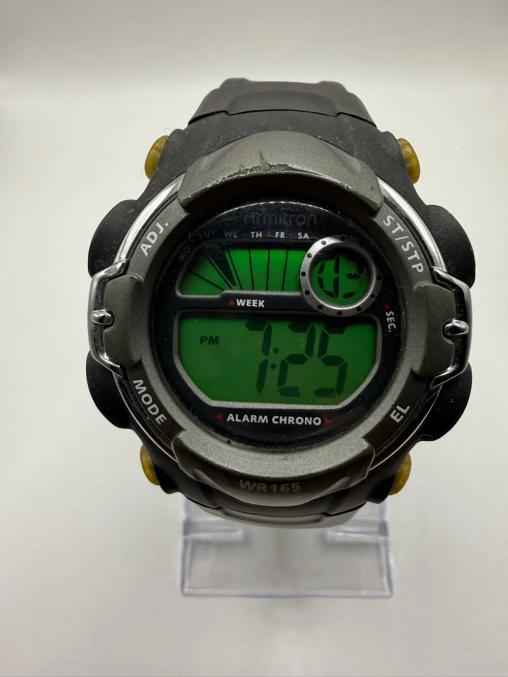 Armitron Men Watch Gray Black Rubber Chro Month Day Date WR165 (New Battery)